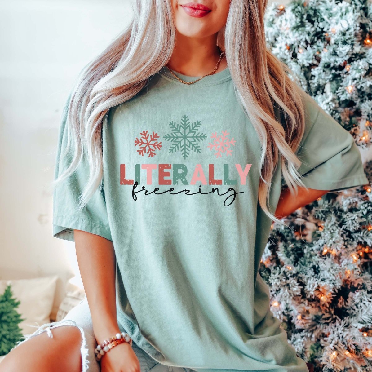 Literally Freezing Snowflakes Comfort Color Tee - Limeberry Designs