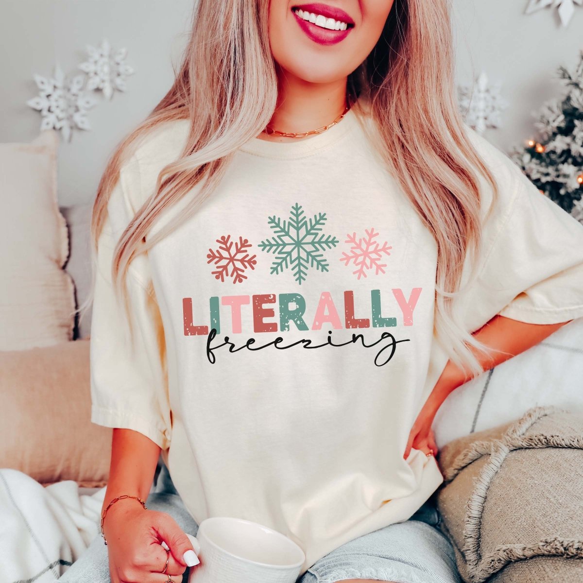 Literally Freezing Snowflakes Comfort Color Tee - Limeberry Designs