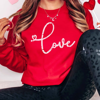 Love Distressed Script Crew Sweatshirt - Limeberry Designs