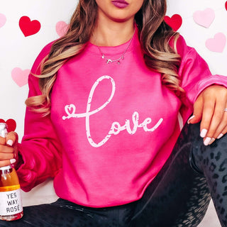 Love Distressed Script Crew Sweatshirt - Limeberry Designs