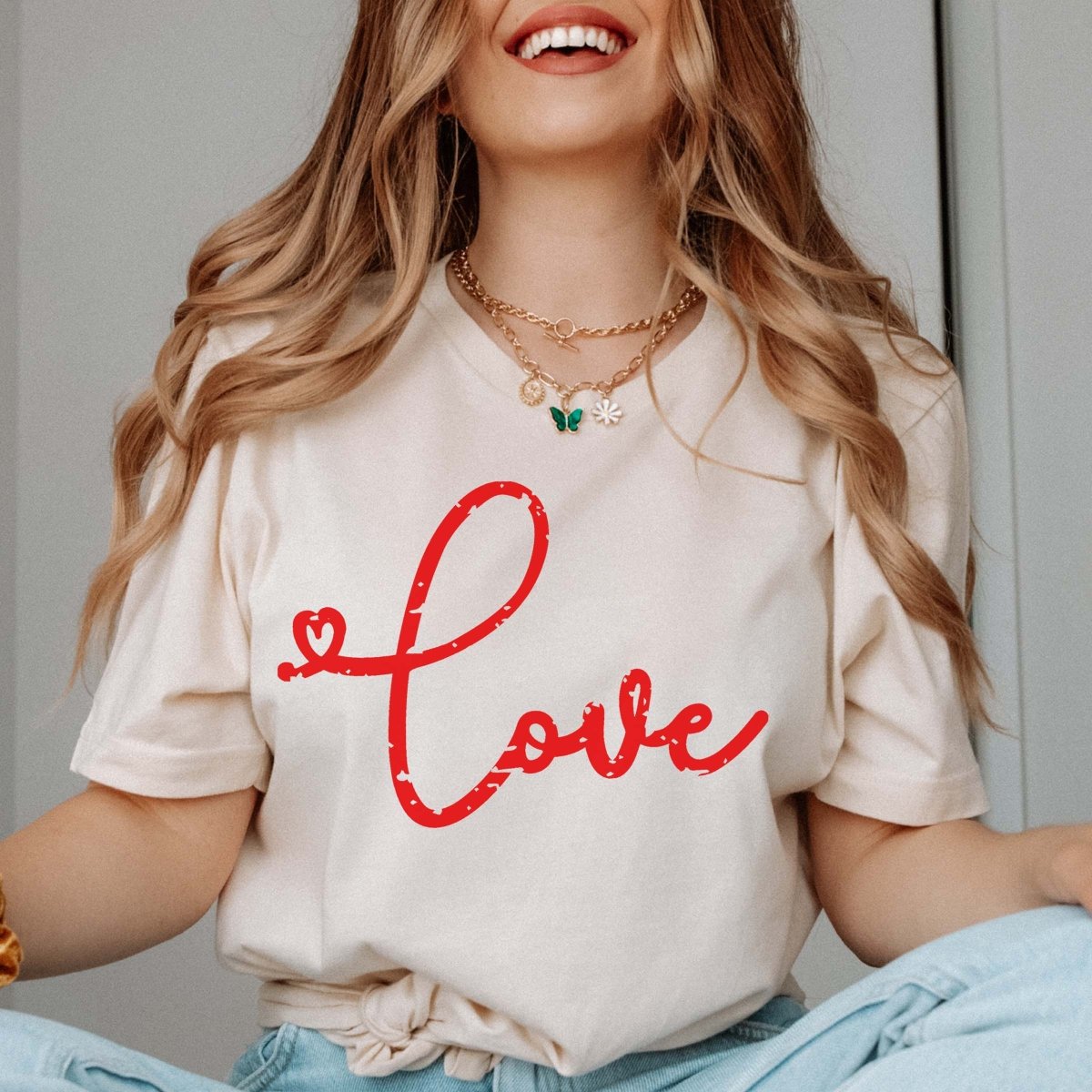 Love Distressed Script Red Tee - Limeberry Designs