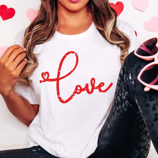 Love Distressed Script Red Wholesale Tee - Limeberry Designs