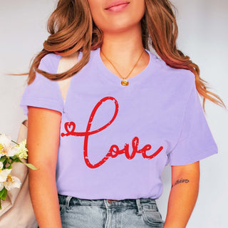 Love Distressed Script Red Wholesale Tee - Limeberry Designs