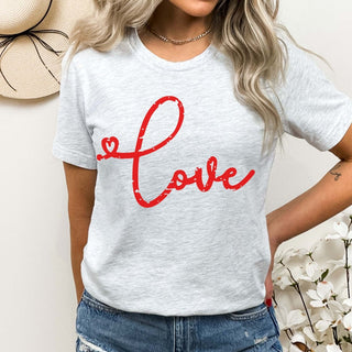 Love Distressed Script Red Wholesale Tee - Limeberry Designs