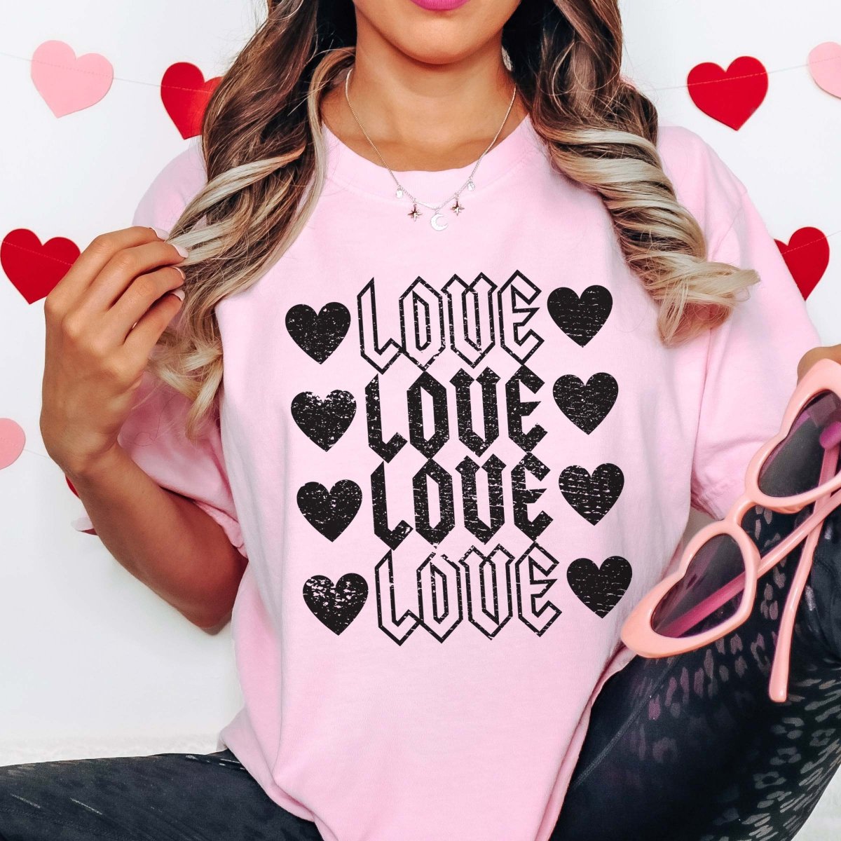 Love Stacked Hearts Comfort Color Tee - Limeberry Designs