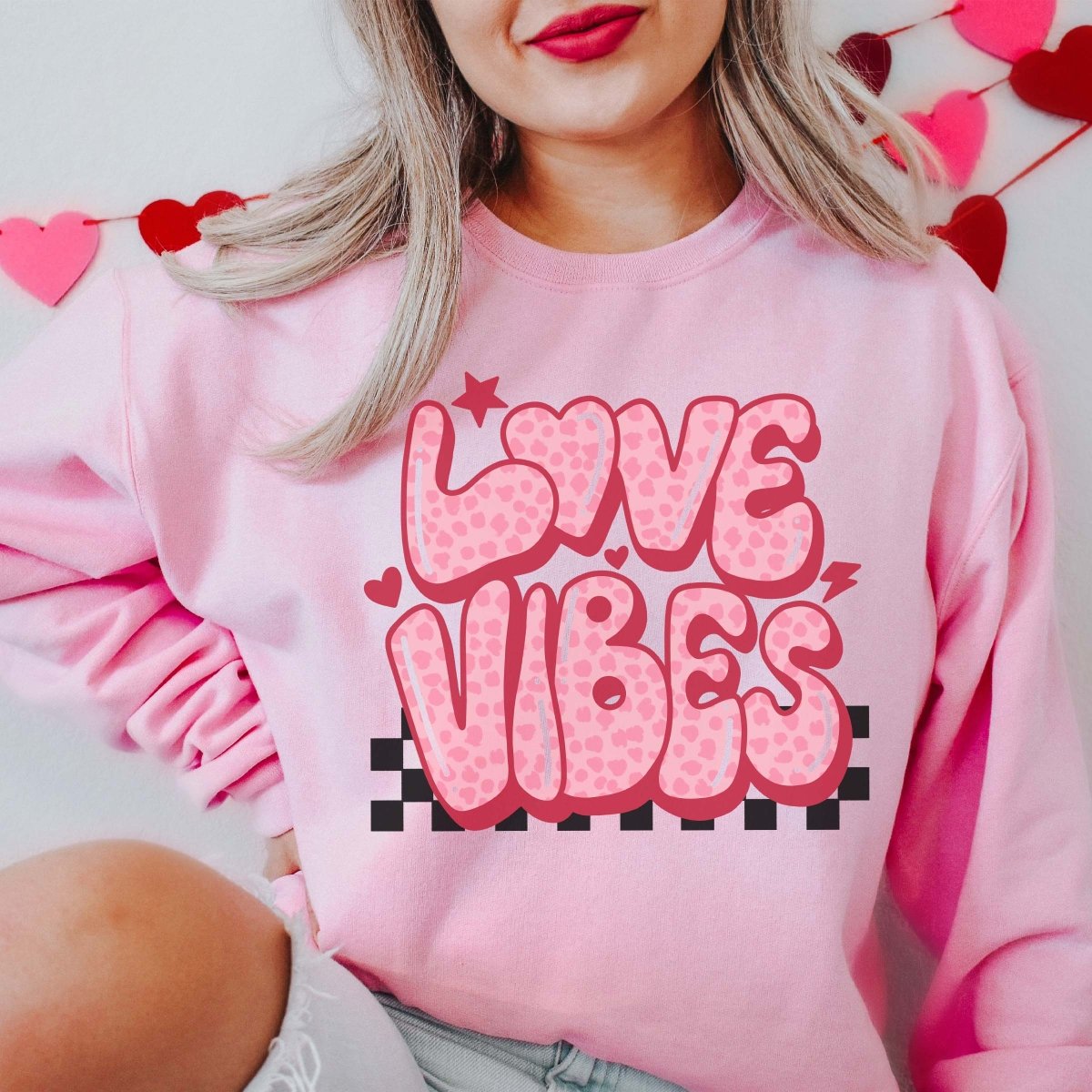 Love Vibes Checkered Crew Sweatshirt - Limeberry Designs