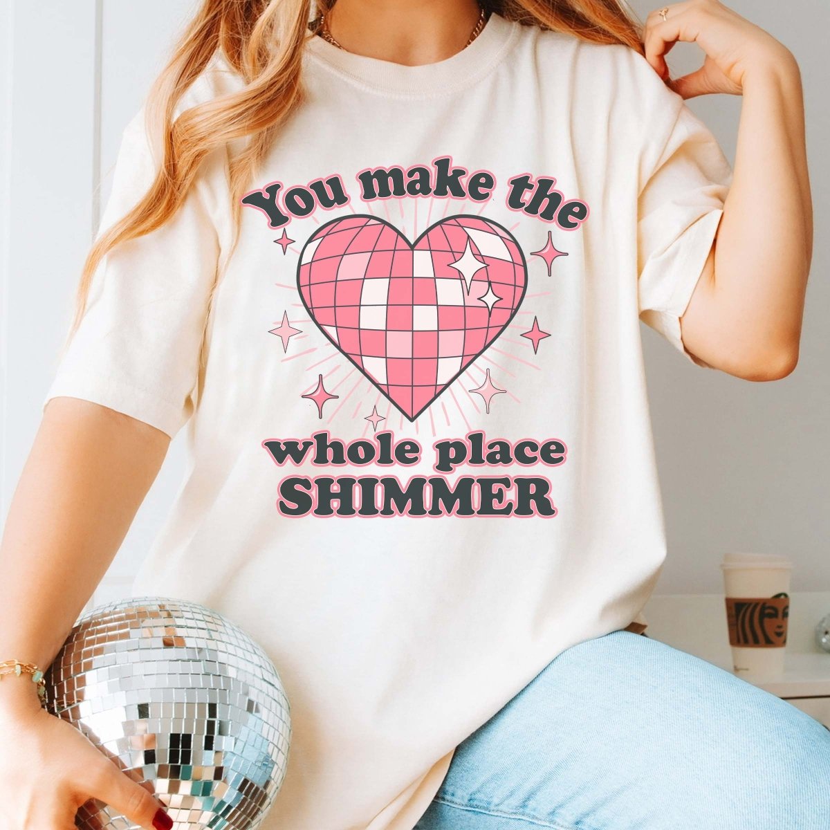 Make The Whole Place Shimmer Heart Comfort Color Tee - Limeberry Designs