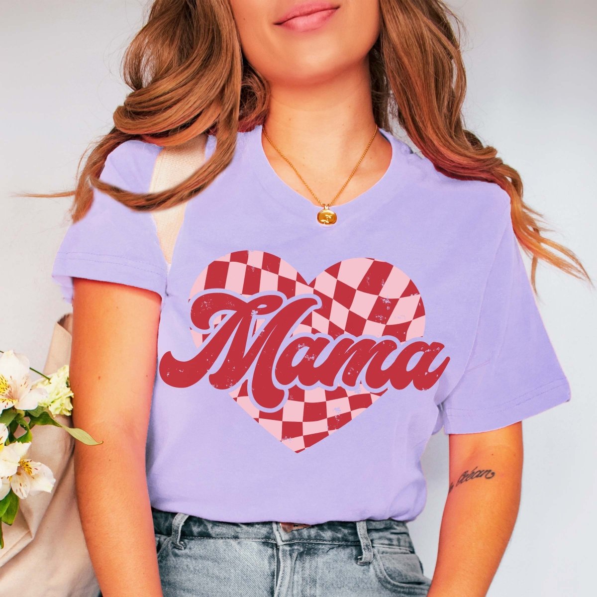 Mama Checkerboard Heart Tee - Limeberry Designs