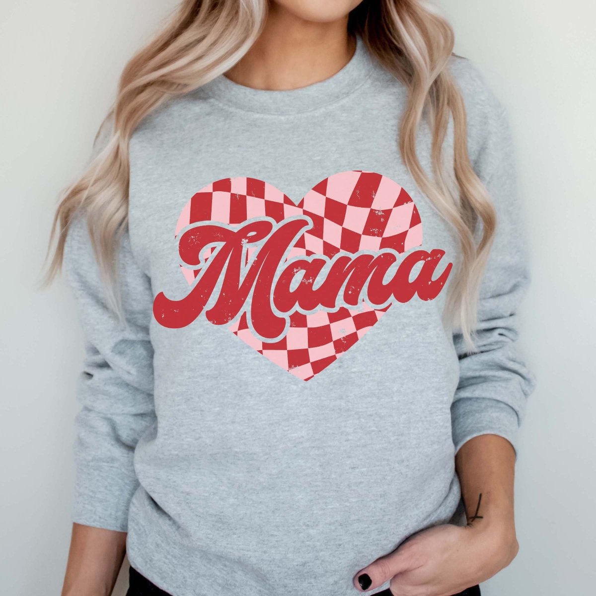 Mama Checkerboard Heart Wholesale Crew Sweatshirt - Limeberry Designs