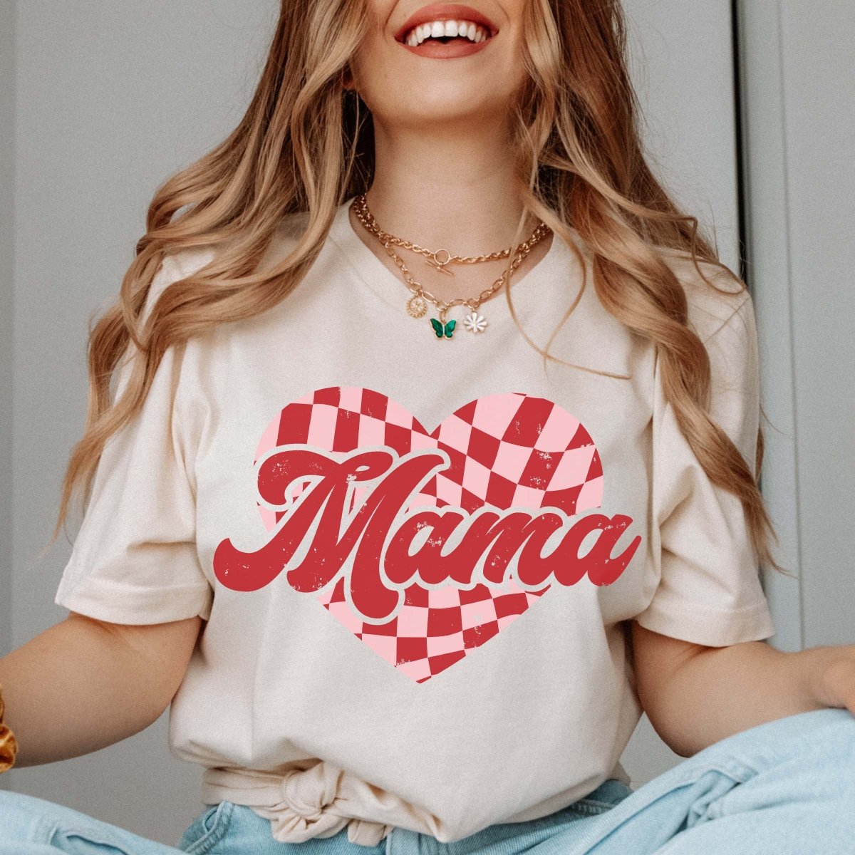 Mama Checkerboard Heart Wholesale Tee - Limeberry Designs
