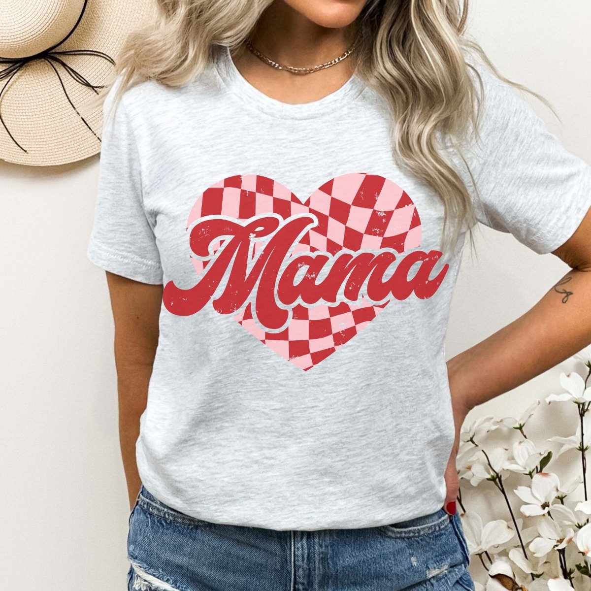 Mama Checkerboard Heart Wholesale Tee - Limeberry Designs