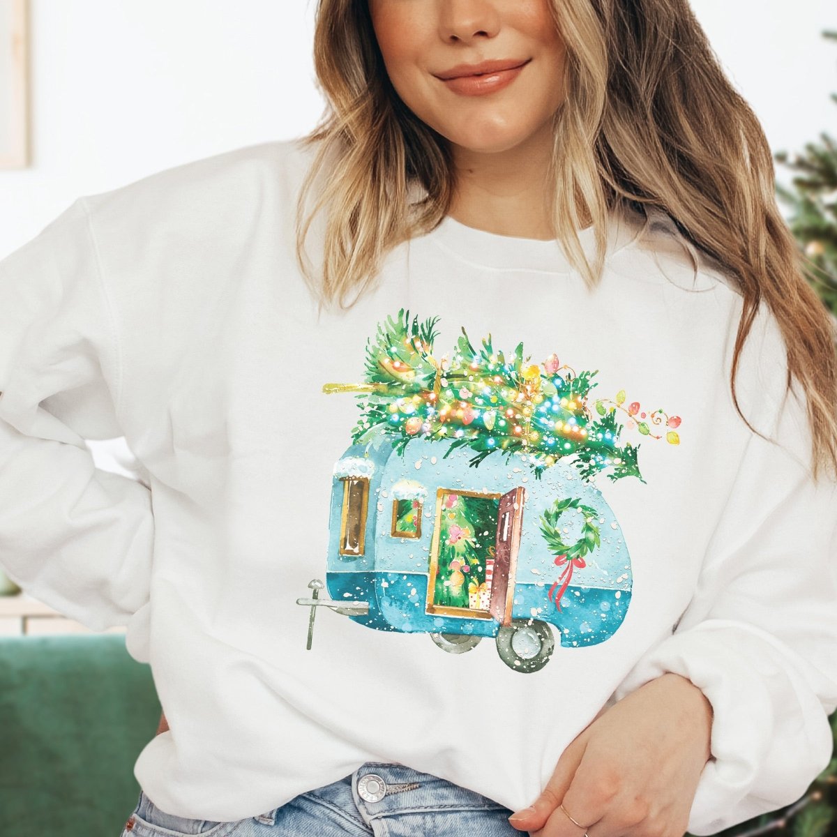 MEDIUM Vintage Christmas Camper Crew Sweatshirt- FINAL SALE - Limeberry Designs