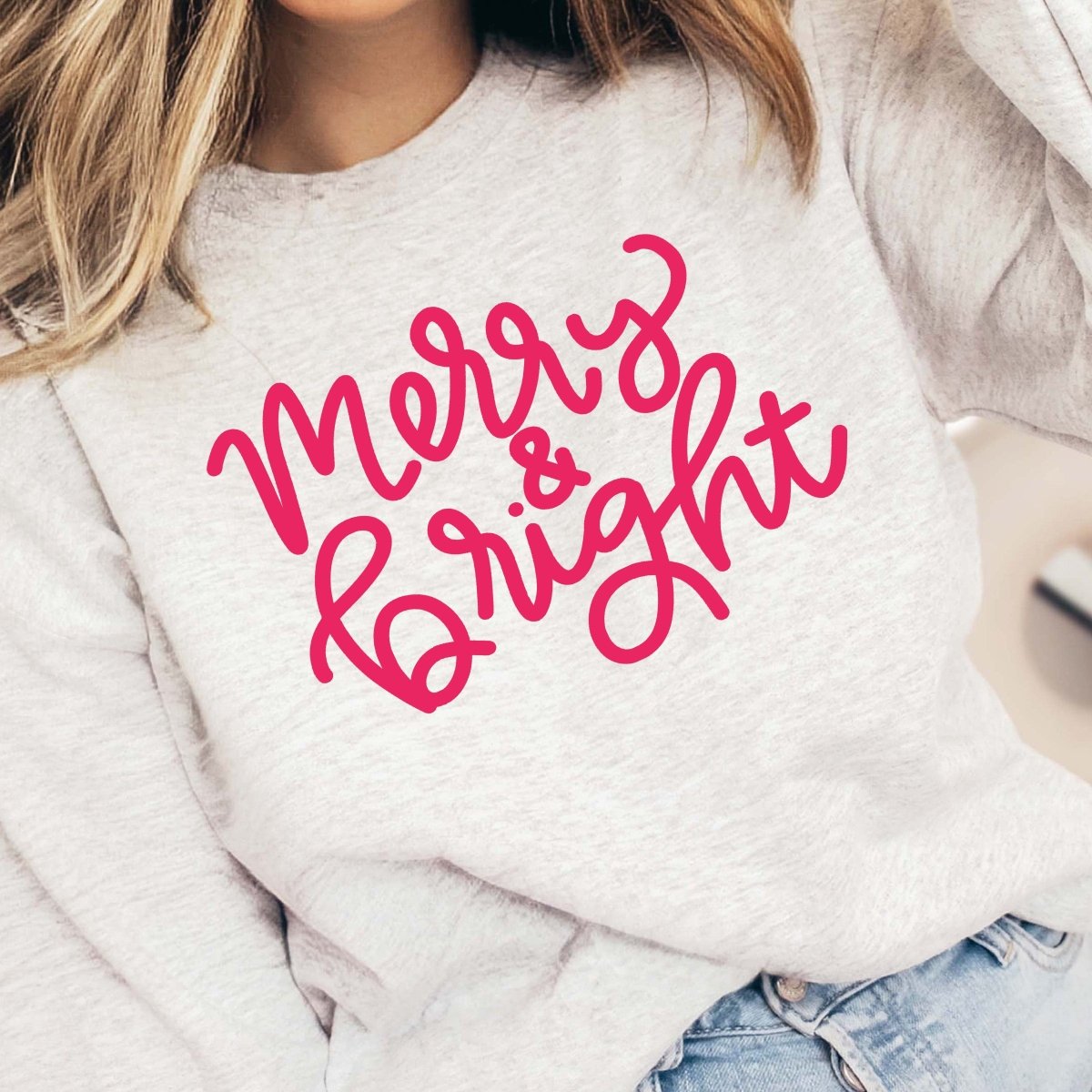 Merry & Bright Pink Script Sweatshirt - Limeberry Designs