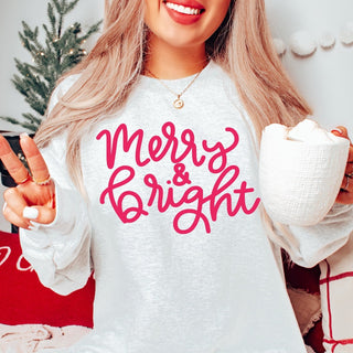 Merry & Bright Pink Script Sweatshirt - Limeberry Designs