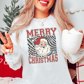 Merry Christmas Santa Checkered Sweatshirt - Limeberry Designs