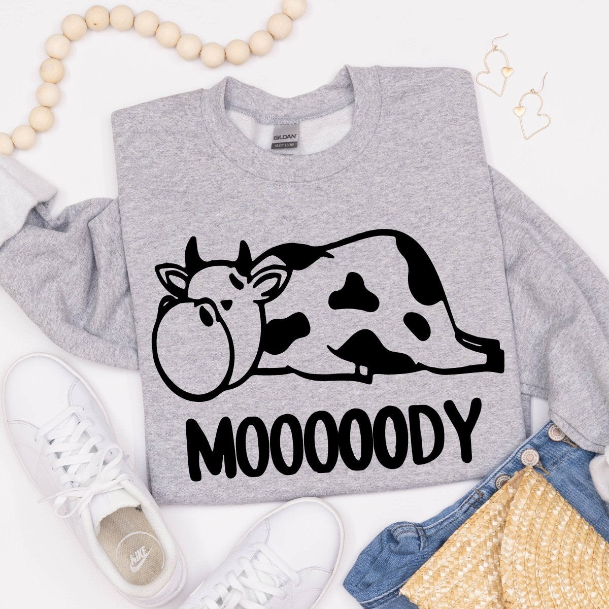 Mooooody Cow Crewneck Sweatshirt - Limeberry Designs
