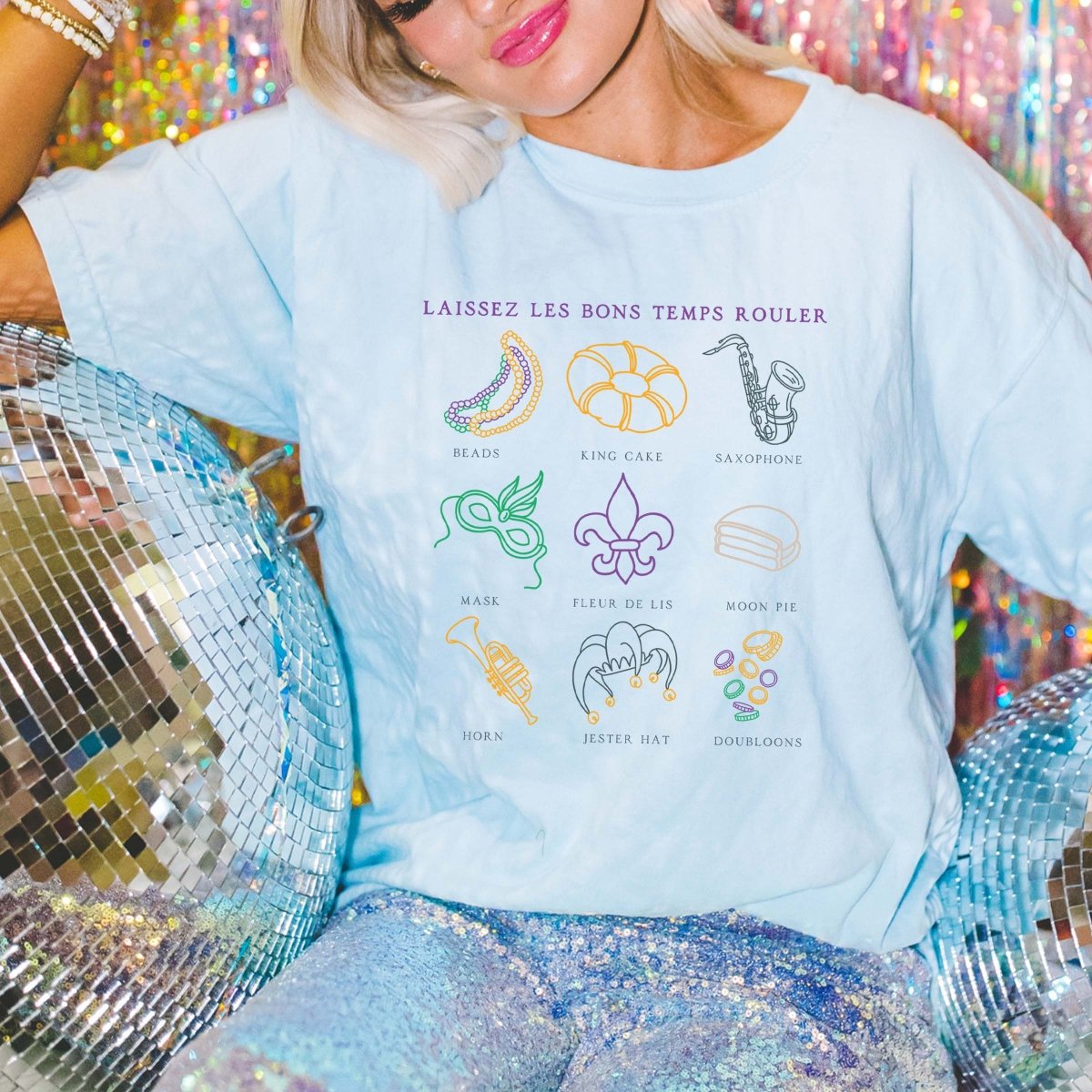My Favorite Mardi Gras Collage Comfort Color Tee - Limeberry Designs