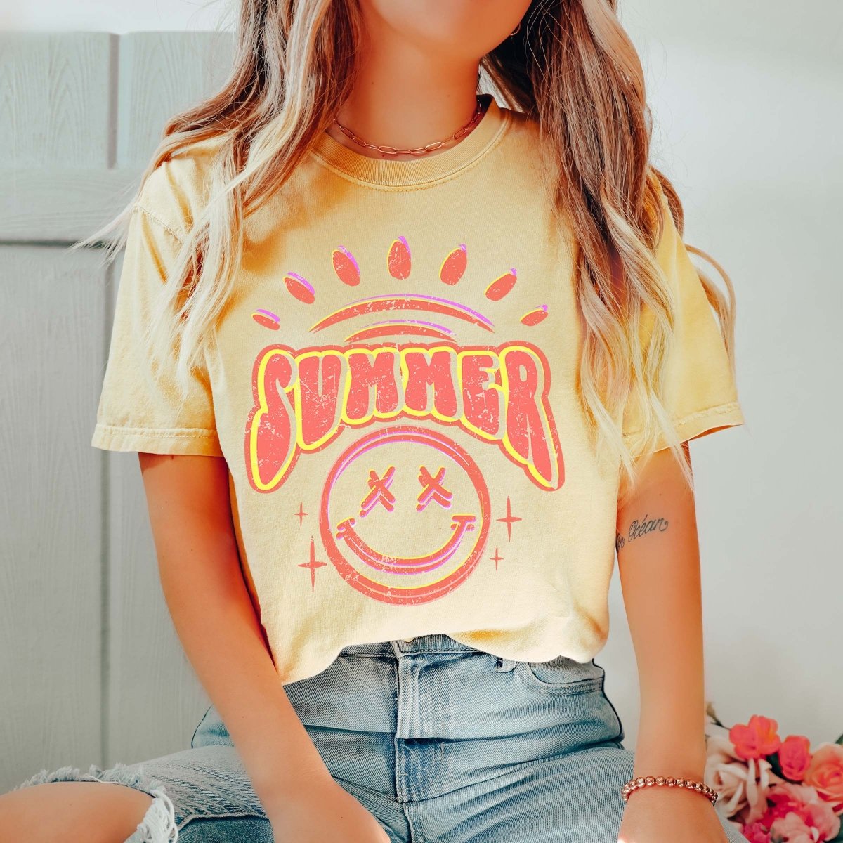 Orange Summer Smile Comfort Color Tee - Limeberry Designs