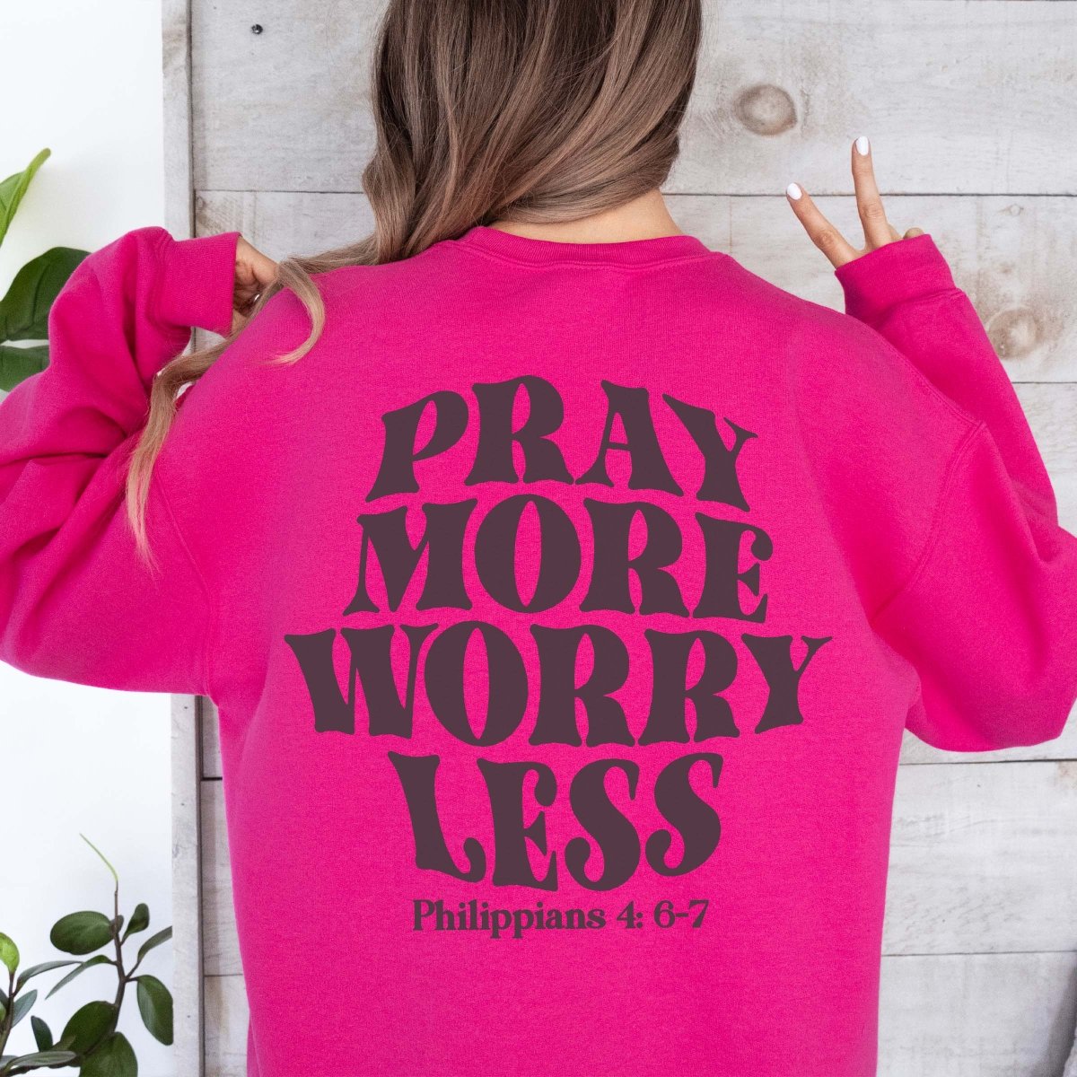 Pray More Worry Less Back Design Crew Sweatshirt - Limeberry Designs