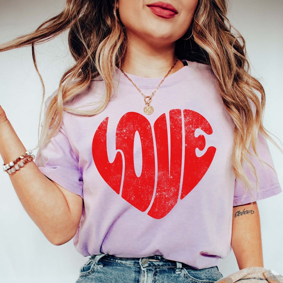 Red LOVE Distressed Heart Comfort Color Tee - Limeberry Designs