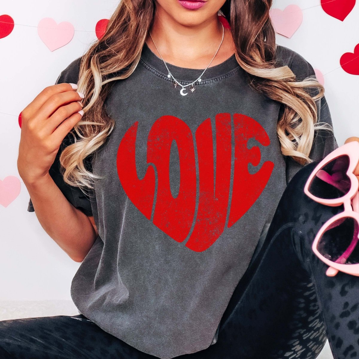 Red LOVE Distressed Heart Wholesale Comfort Color Tee - Limeberry Designs