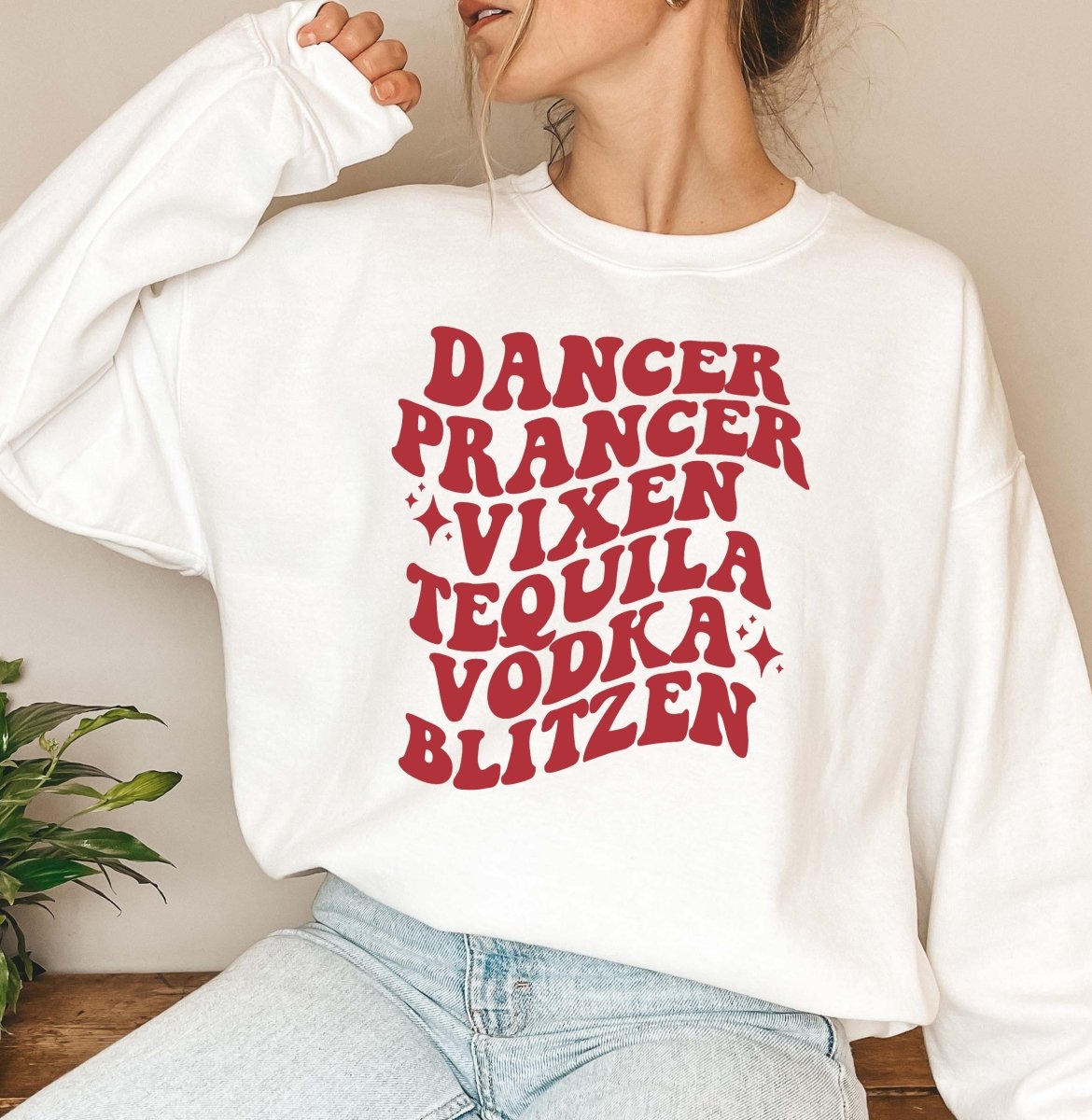 Reindeer Blitzen Wholesale Crewneck Sweatshirt - Limeberry Designs
