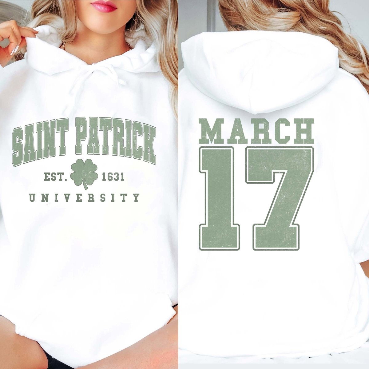 Saint Patrick University Hoodie With Front And Back Designs - Limeberry Designs