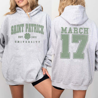 Saint Patrick University Hoodie With Front And Back Designs - Limeberry Designs