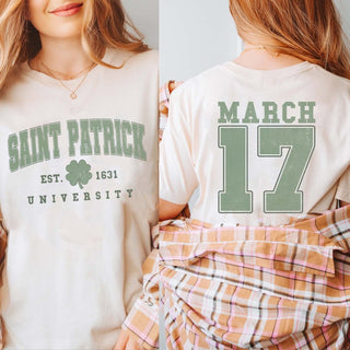 Saint Patrick University Tee With Front And Back Design - Limeberry Designs