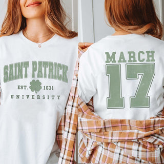 Saint Patrick University Tee With Front And Back Design - Limeberry Designs