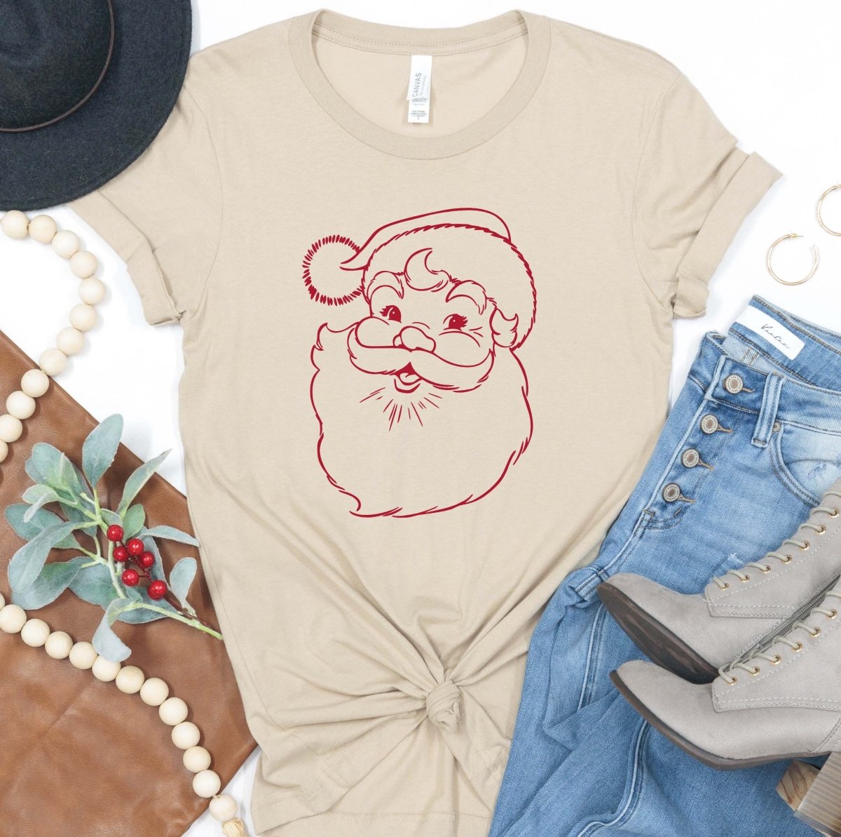 Santa Outline Red Wholesale Tee - Limeberry Designs