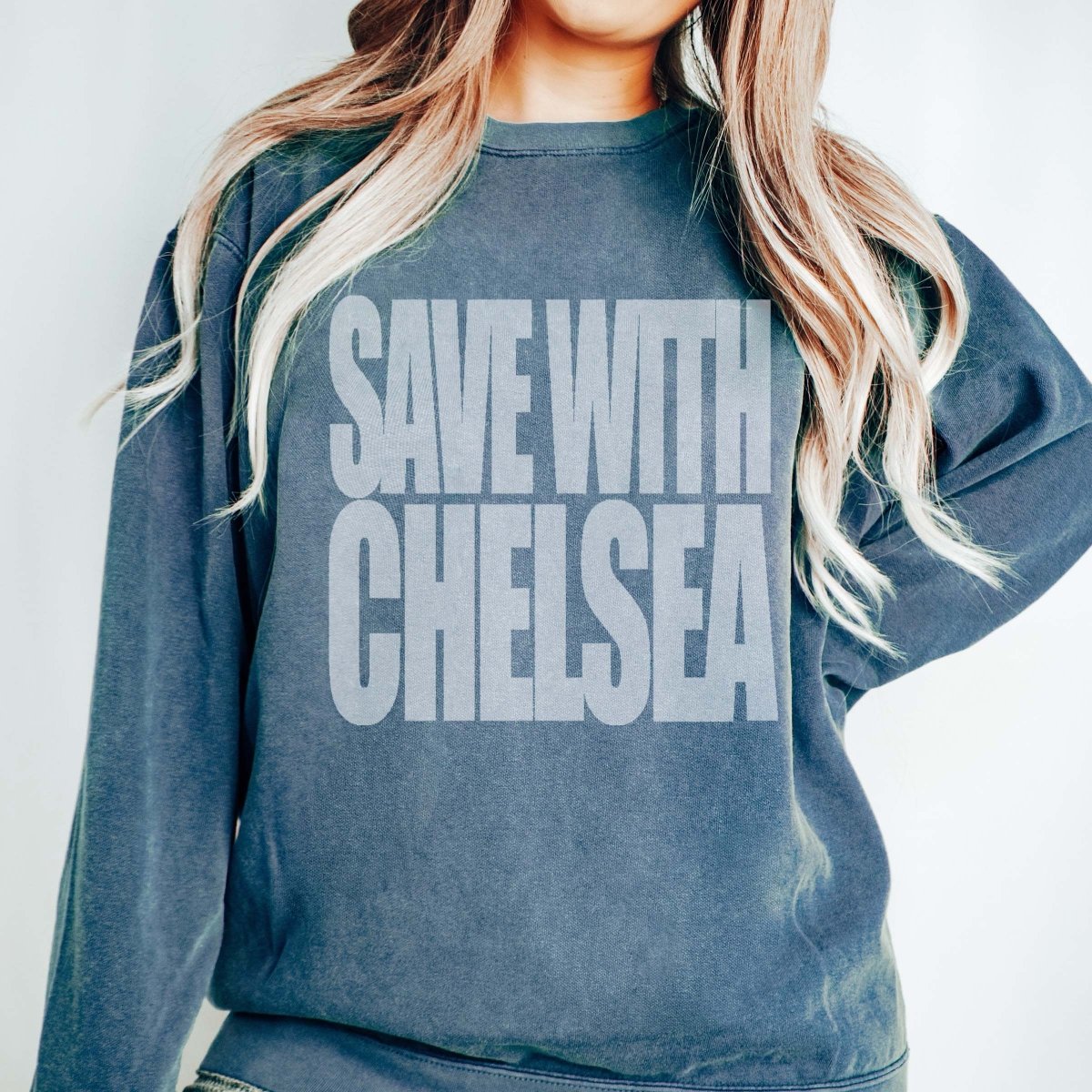 Save With Chelsea Beachy Comfort Color Sweatshirt - Limeberry Designs