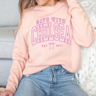 Save With Chelsea Bow Bella Sweatshirt - Limeberry Designs