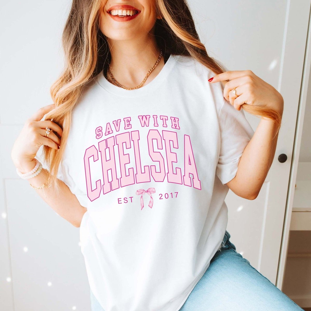 Save With Chelsea Bow Tee - Limeberry Designs