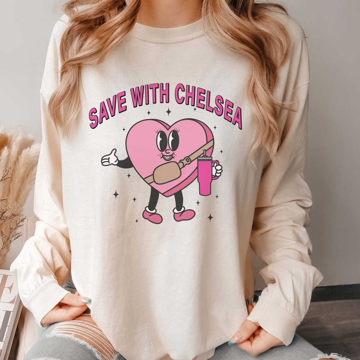 Save With Chelsea Heart Long Sleeve Tee - Limeberry Designs