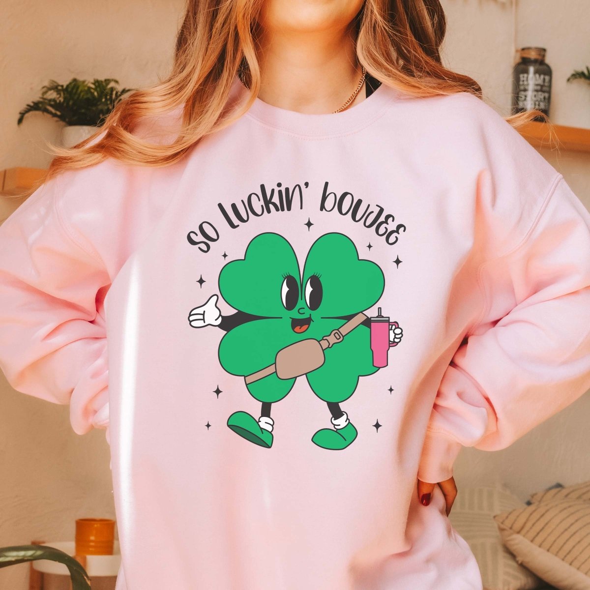 So Luckin Boujee Clover Crew Sweatshirt - Limeberry Designs