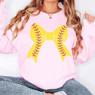 Softball Large Bow Sweatshirt - Limeberry Designs