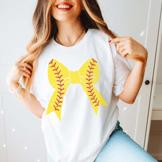 Softball Large Bow Tee - Limeberry Designs