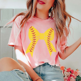 Softball Large Bow Tee - Limeberry Designs