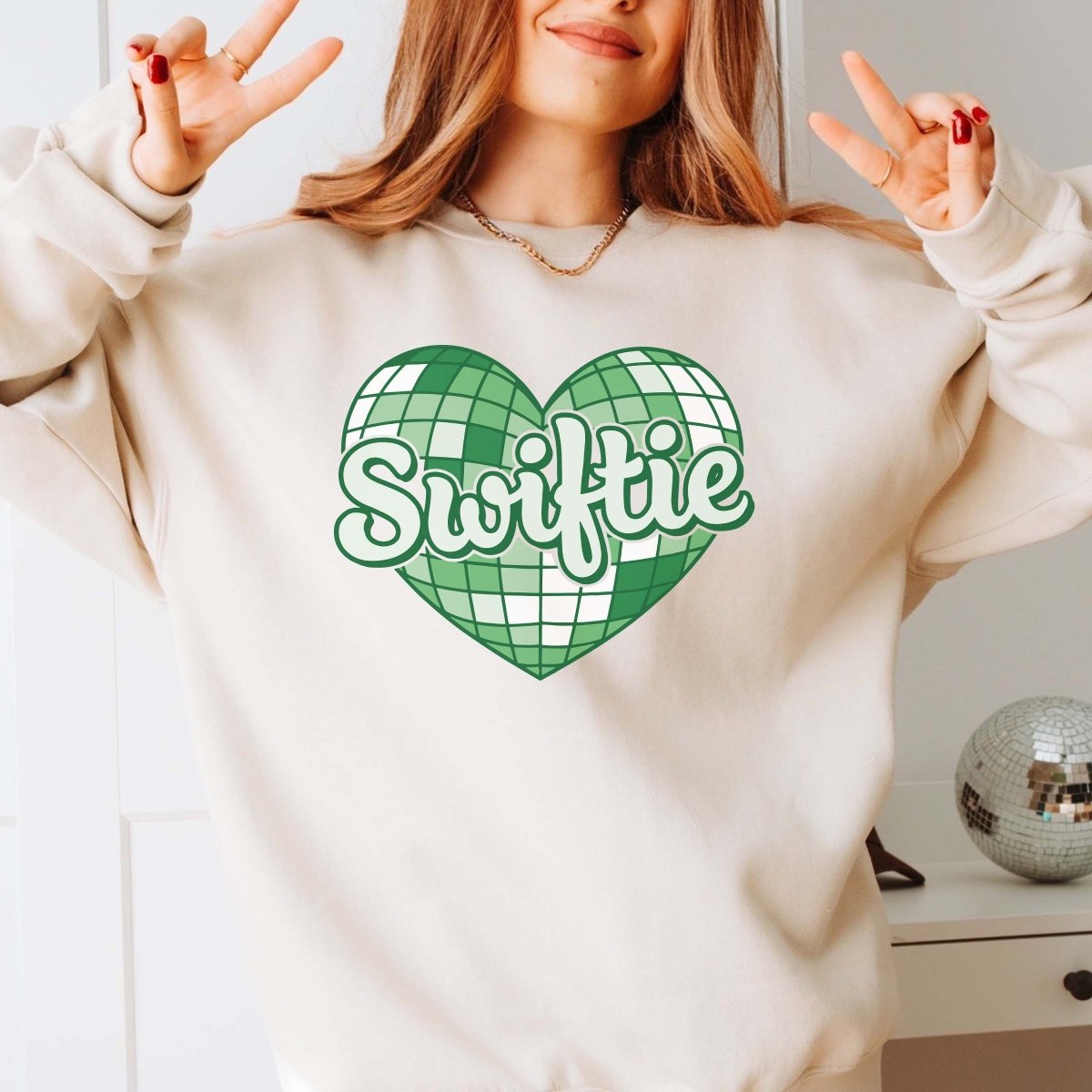 Swiftie Green Disco Heart Sweatshirt - Limeberry Designs