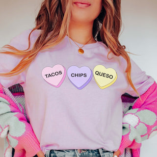 Tacos Chips Queso Candy Hearts Wholesale Tee - Limeberry Designs