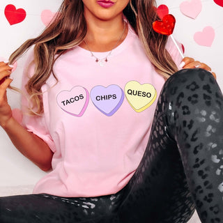 Tacos Chips Queso Candy Hearts Wholesale Tee - Limeberry Designs