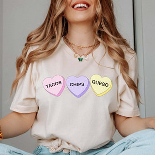 Tacos Chips Queso Candy Hearts Wholesale Tee - Limeberry Designs