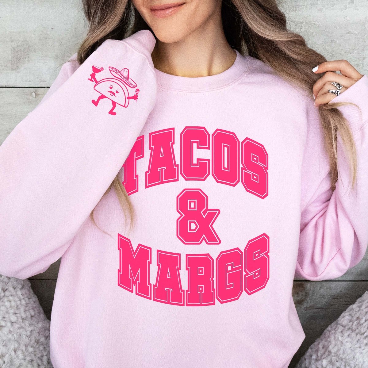 Tacos &amp; Margs Pink Crew Sweatshirt - Limeberry Designs