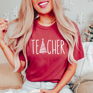 Teacher Christmas Tree White Comfort Colors Tee- FINAL SALE - Limeberry Designs