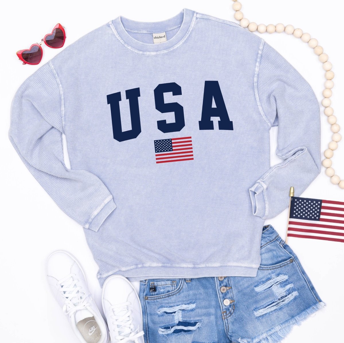 USA Flag Corded Crew - Limeberry Designs
