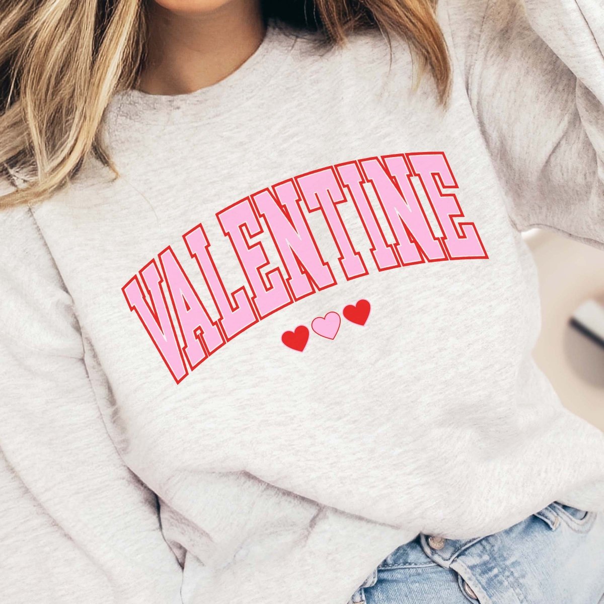Valentine Collegiate Hearts Crew Sweatshirt - Limeberry Designs