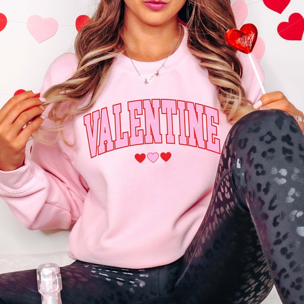 Valentine Collegiate Hearts Crew Sweatshirt - Limeberry Designs