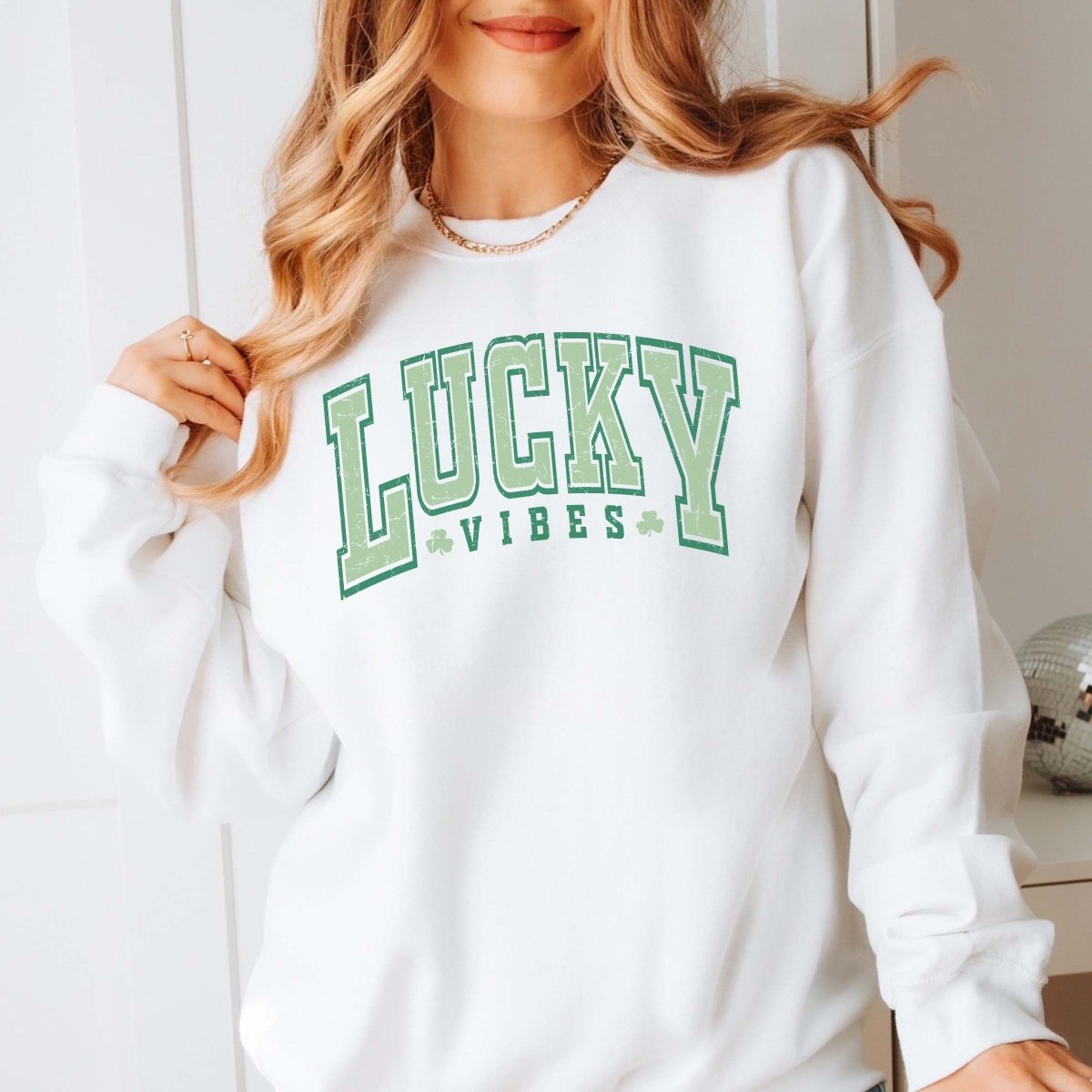 Varsity Letter Lucky Vibes Crew Sweatshirt - Limeberry Designs