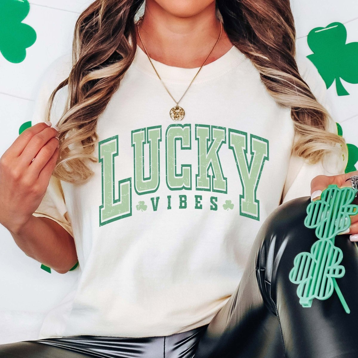 Varsity Letter Lucky Vibes Tee - Limeberry Designs